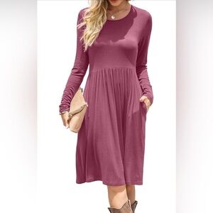 Fisoul MOON Women Casual Long Sleeve Dress Empire Waist Knee Length Loose Dress